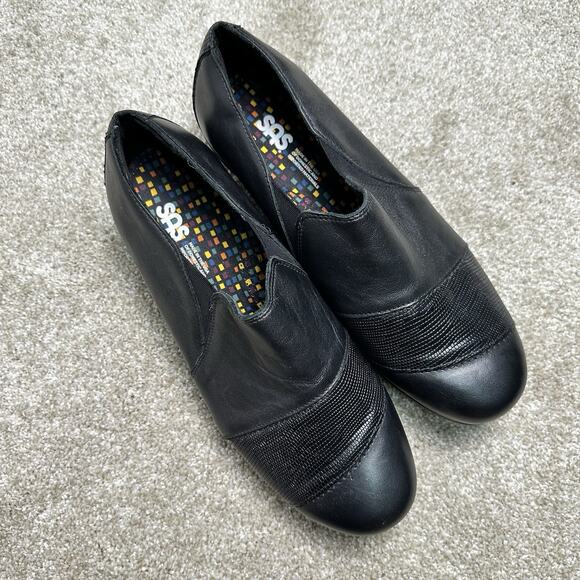 SAS Nora Loafers Black Lizard Snake Print Leather Slip On Tripad Sole 11w Wide - Picture 1 of 11